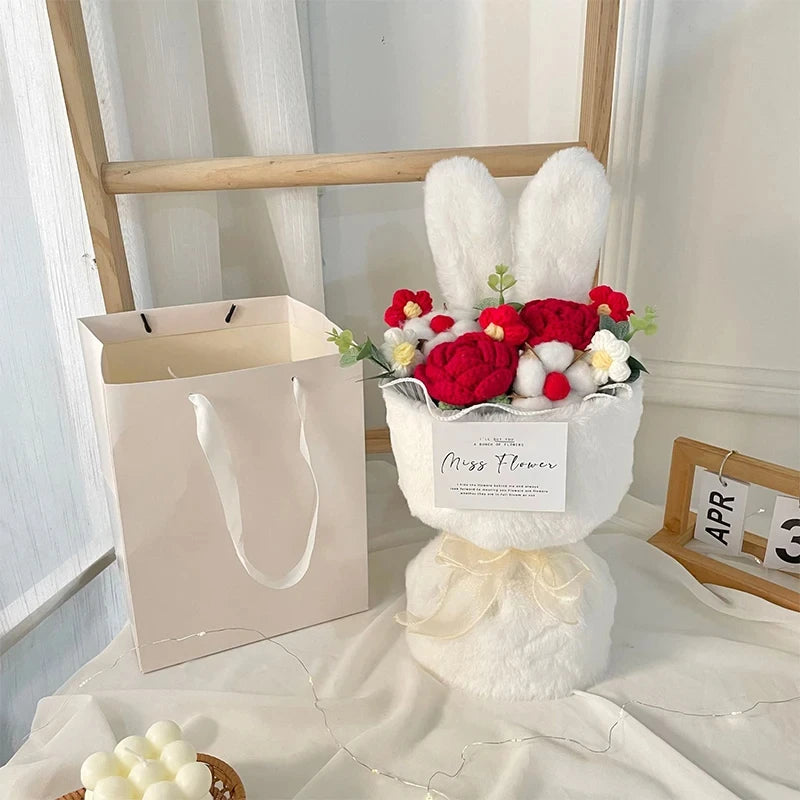 bouquet de roses tricotées cadeau de saint-valentin et noël en dessin animé - vue 6 sur 9