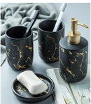 Black Marbled Bathroom Accessories Set, Ceramic Soap Dispenser, Toothbrush Holder, Box, Decoration