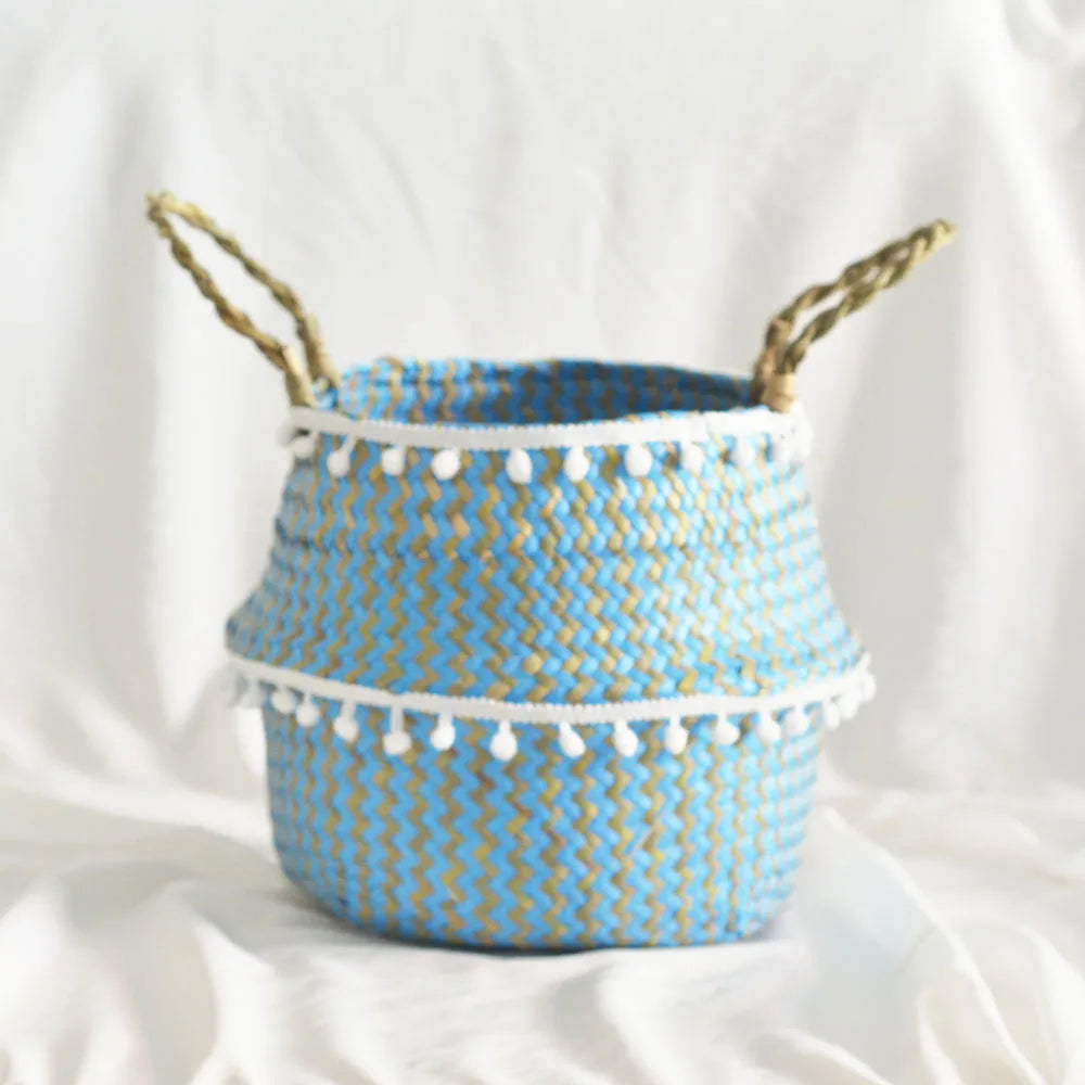panier pliable en paille d'algues pour rangement et décoration intérieure - vue 5 sur 7