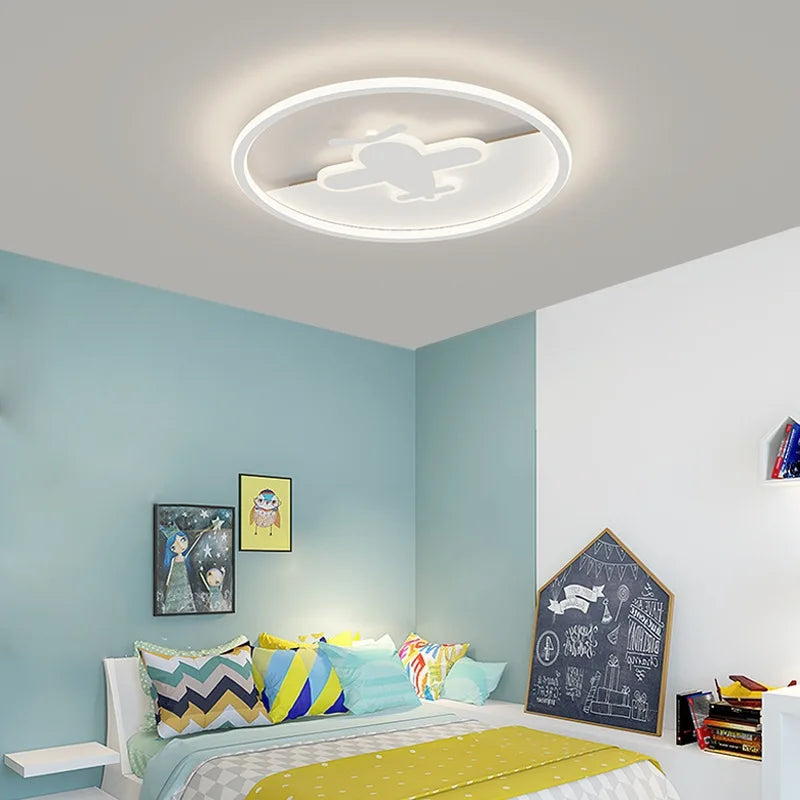 plafonnier rond scandinave motif avion et nuage pour enfants