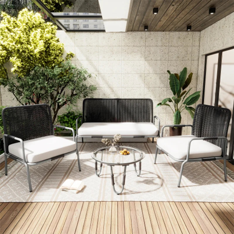 Poly Rattan Seating Group, Garden Furniture Seating Set garden Sets, garden Lounge for 4, with armchair, coffee table & Cushions - vue 5 sur 6