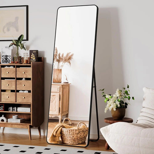 Full Length Mirror Standing Hanging or Leaning Against Wall Large Bedroom Floor Mirror Dressing, Aluminum Alloy Frame 162cm - vue 4 sur 11