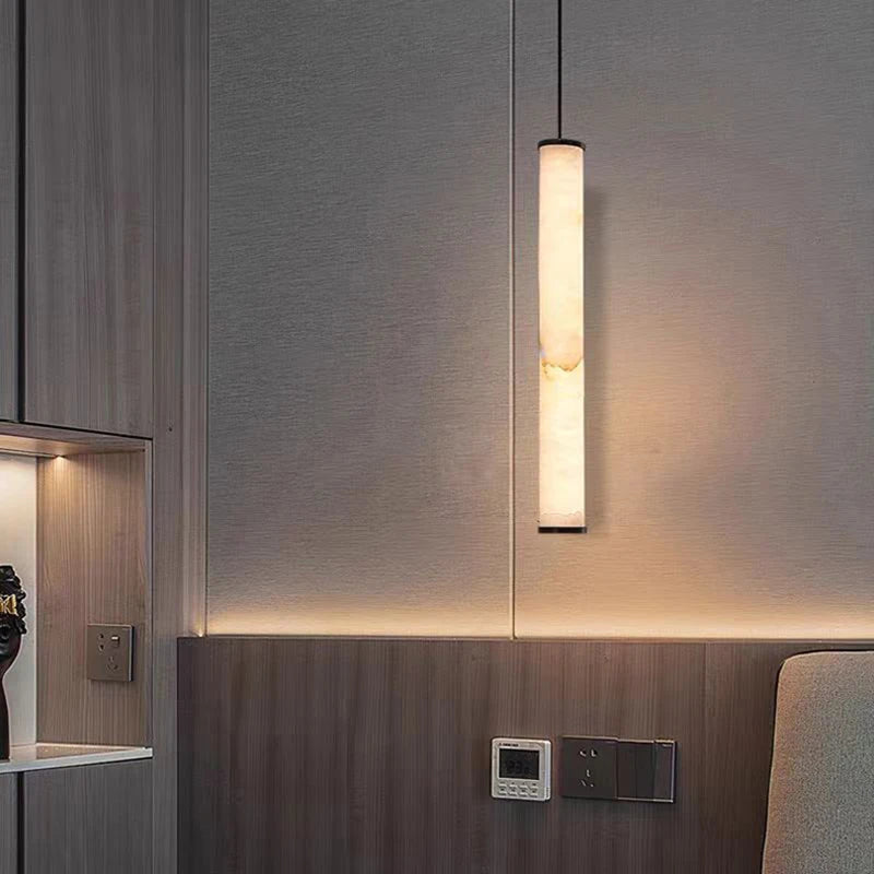lustre cylindrique en marbre naturel avec cordon réglable - vue 4 sur 9
