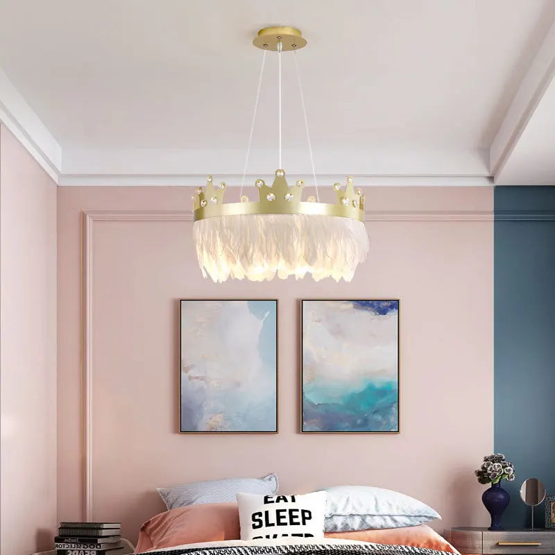 lustre nordique simple luxe avec suspension cristal plume - vue 5 sur 12