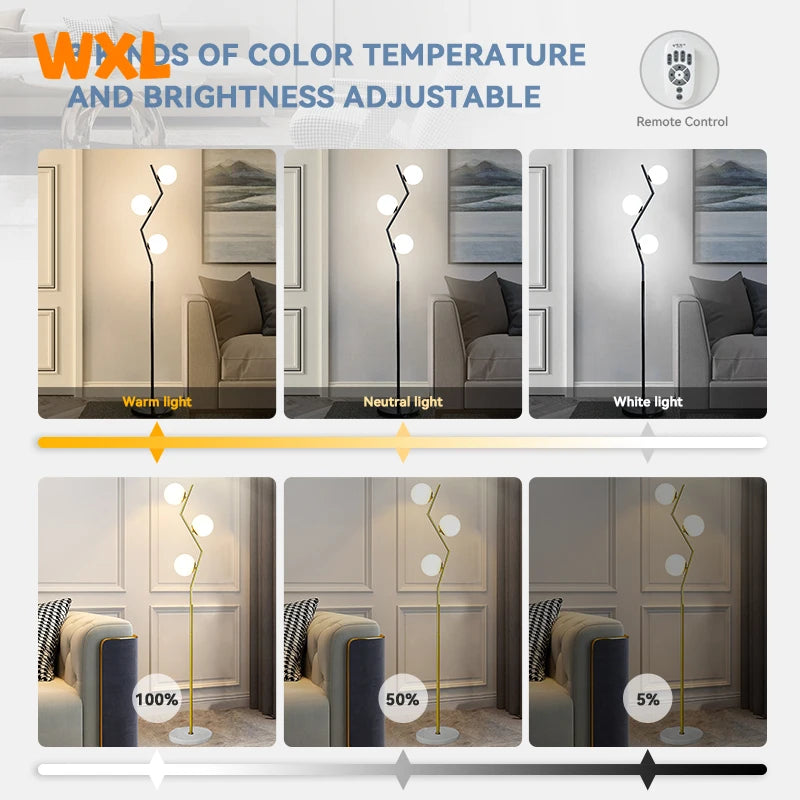 lampadaire led moderne en fer et verre nordique pour décoration intérieure - vue 4 sur 8