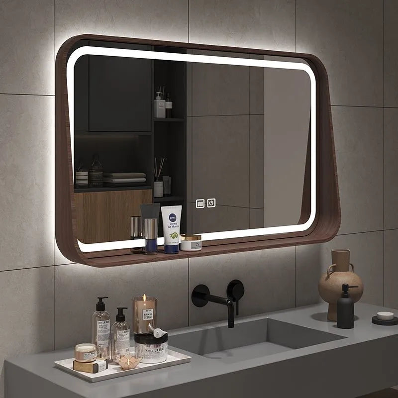miroir nordique en bois massif pour salle de bain suspendu - vue 4 sur 12