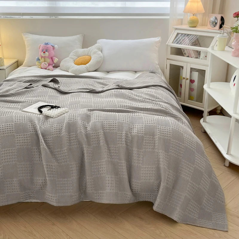 Plaid coton gaufré respirant decoratif salon chambre - vue 4 sur 7
