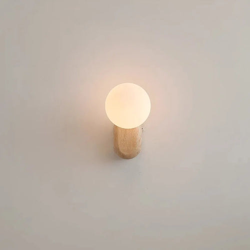 Spherical Glass Walnut Wood, Modern Wabi-Sabi Minimalist Style, Wall Sconce Light for Living Room, Dining Room, Bedroom, Study