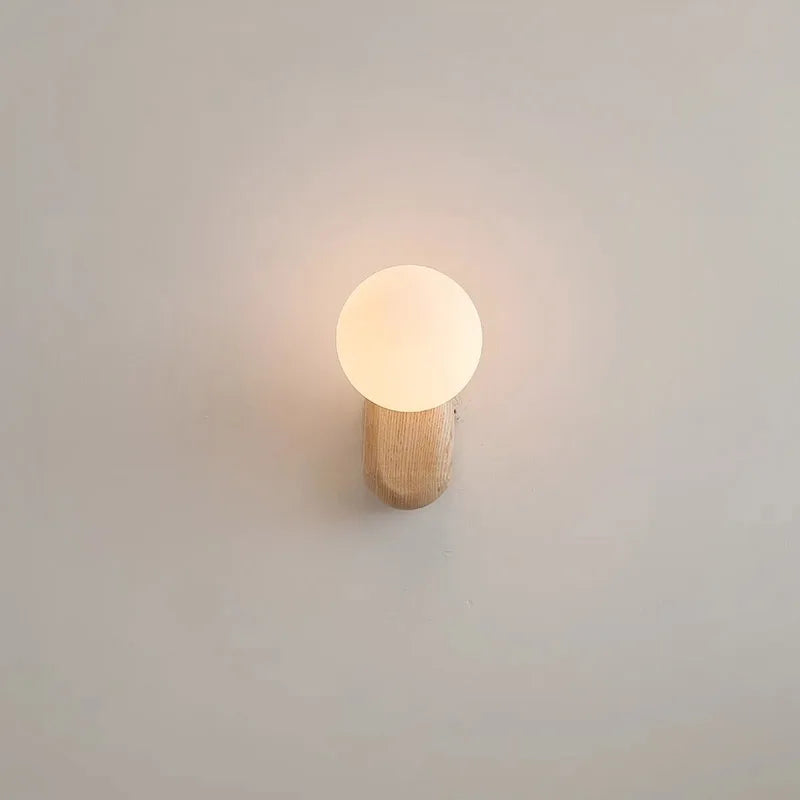 Spherical Glass Walnut Wood, Modern Wabi-Sabi Minimalist Style, Wall Sconce Light for Living Room, Dining Room, Bedroom, Study - vue 3 sur 6