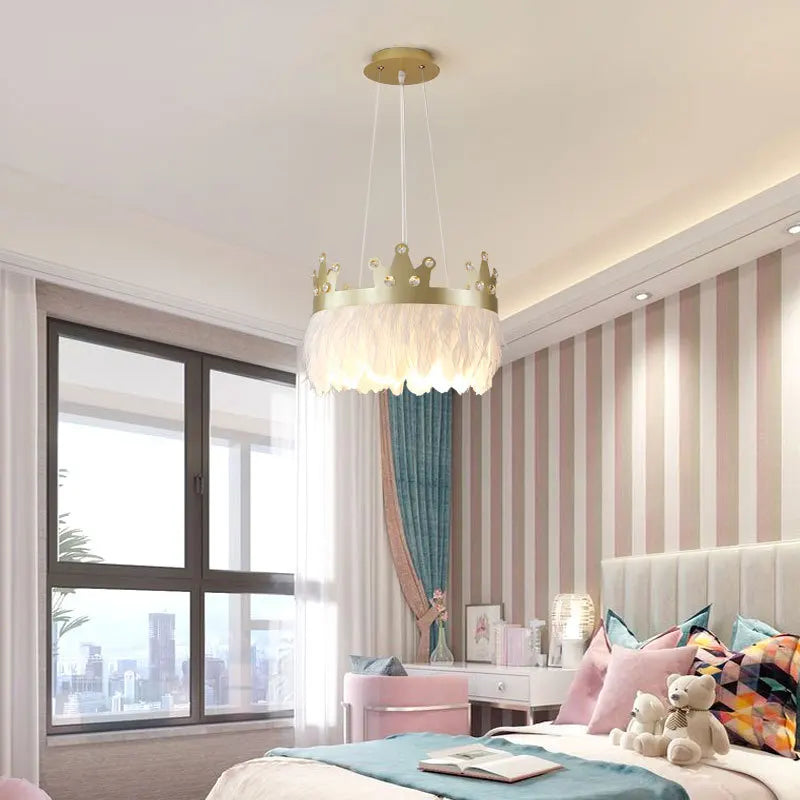 lustre nordique simple luxe avec suspension cristal plume - vue 6 sur 12
