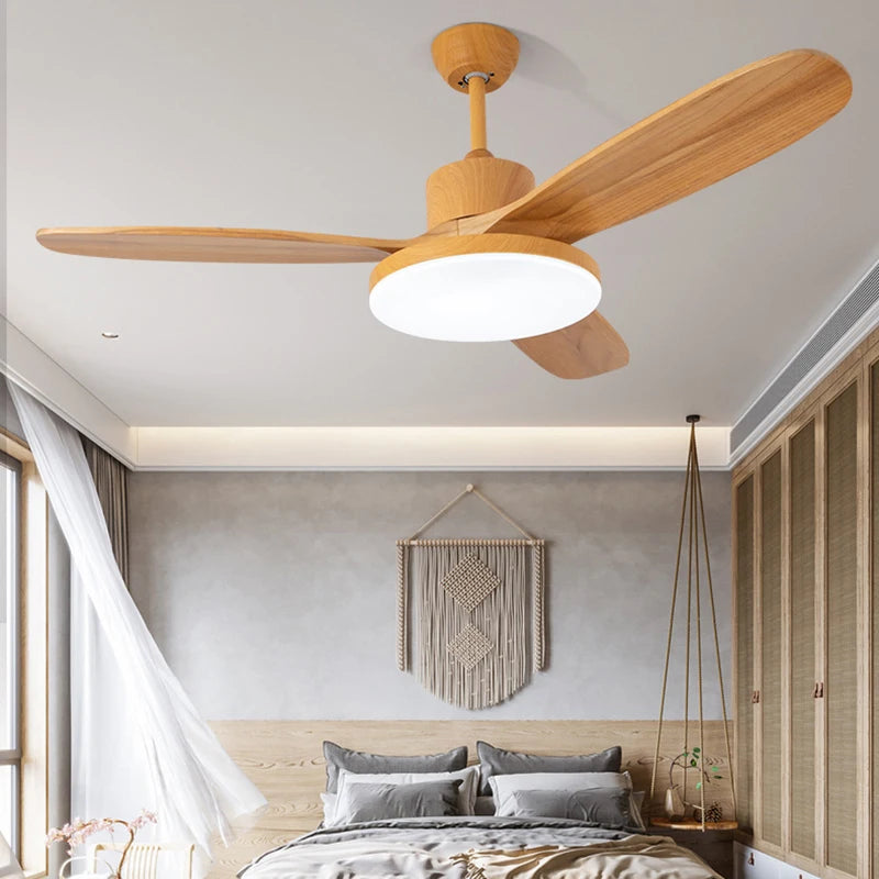 ventilateur de plafond moderne en bois avec lumière led et télécommande - vue 2 sur 12