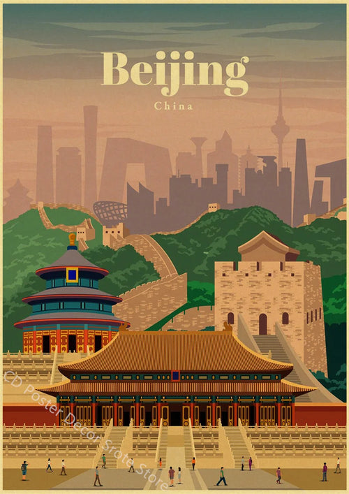 affiche vintage des villes du monde art mural