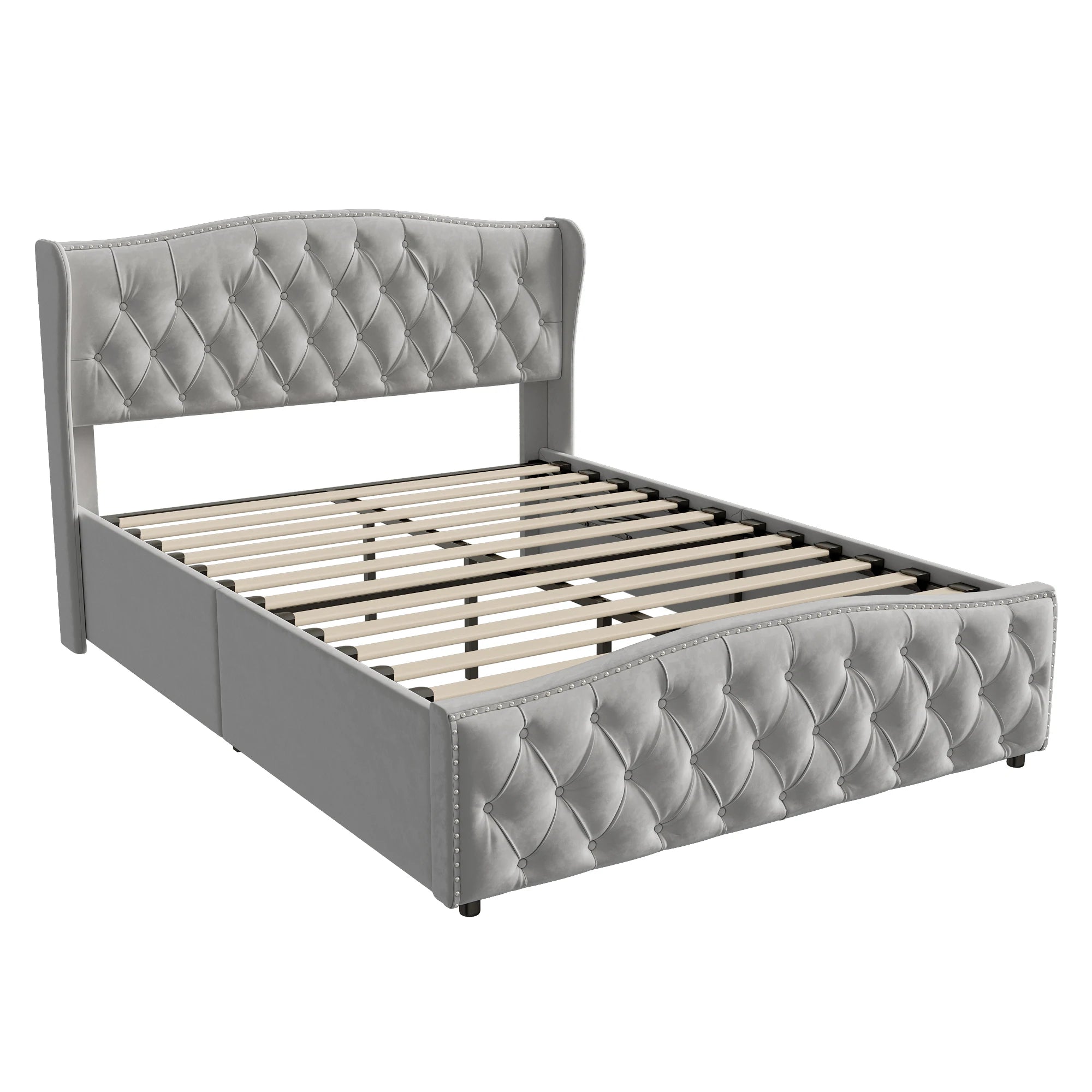 160 x 200 cm Modern Double Bed, Bed with Storage Space and Backrest, with Slatted Frame, Load-Bearing 250 kg, without Mattress - vue 8 sur 8