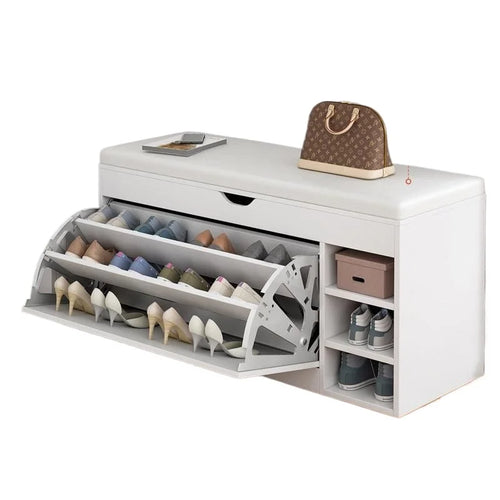 Home Shoe Cabinet with Bench, Anti-Dust Shoe Storage Bench, Multi-Layer Wooden Organizer with Cushion and Stable Structure - vue 7 sur 13