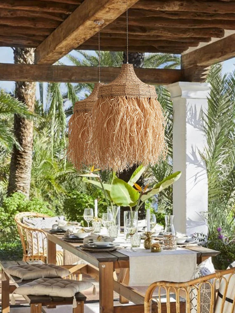 Design tissé à la main Wabi Sabi rotin herbe thaïlande japonais Simple naturel australie maison populaire lampes suspendues lumières - vue 5 sur 8