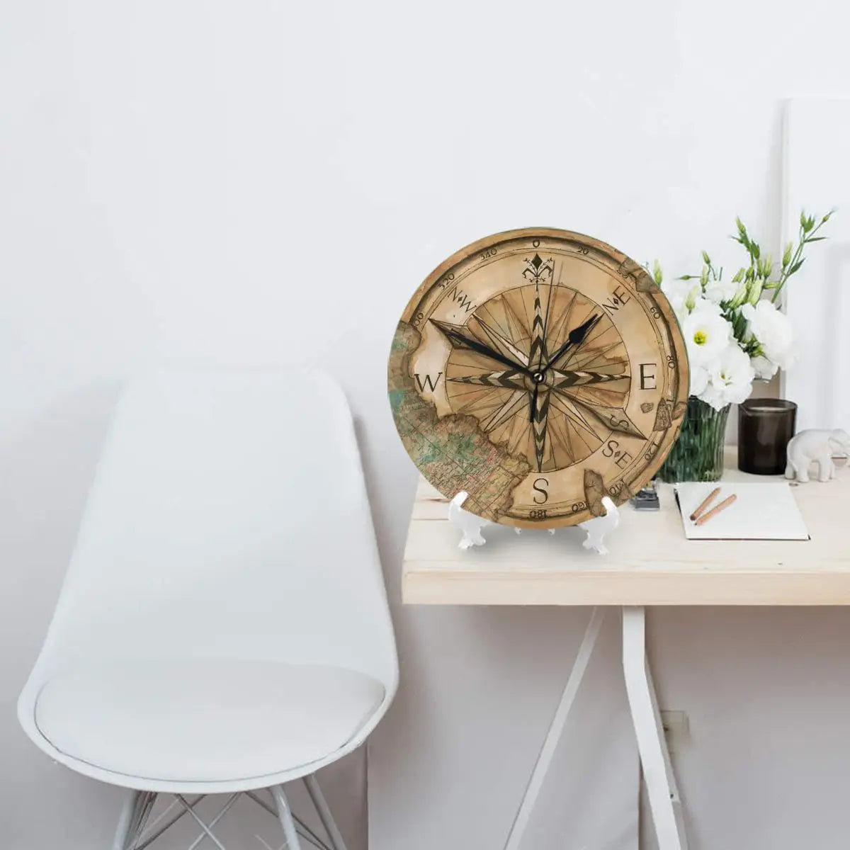 horloge murale boussole nautique décoration ronde essentielle - vue 4 sur 7
