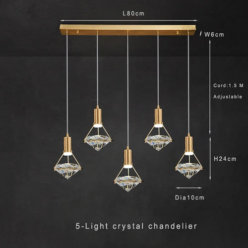 suspension moderne en cristal réglable pour intérieur élégant