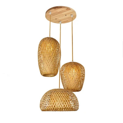 Suspension en bambou tissé à la main rétro salle à manger lanterne lustre E27 jardin maison chambre luminaires décoratifs suspension - vue 13 sur 14