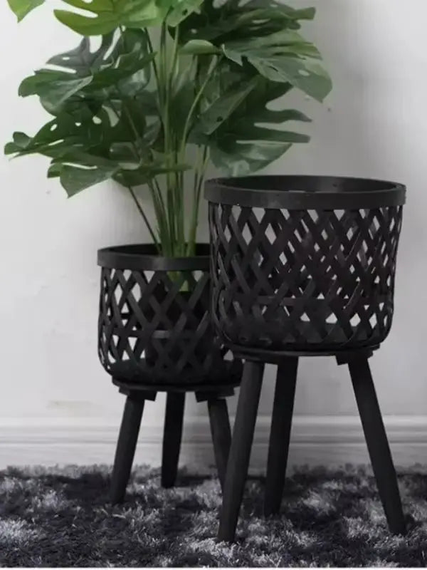 pot de fleurs en rotin tissé à la main pour plantes vertes - vue 5 sur 12