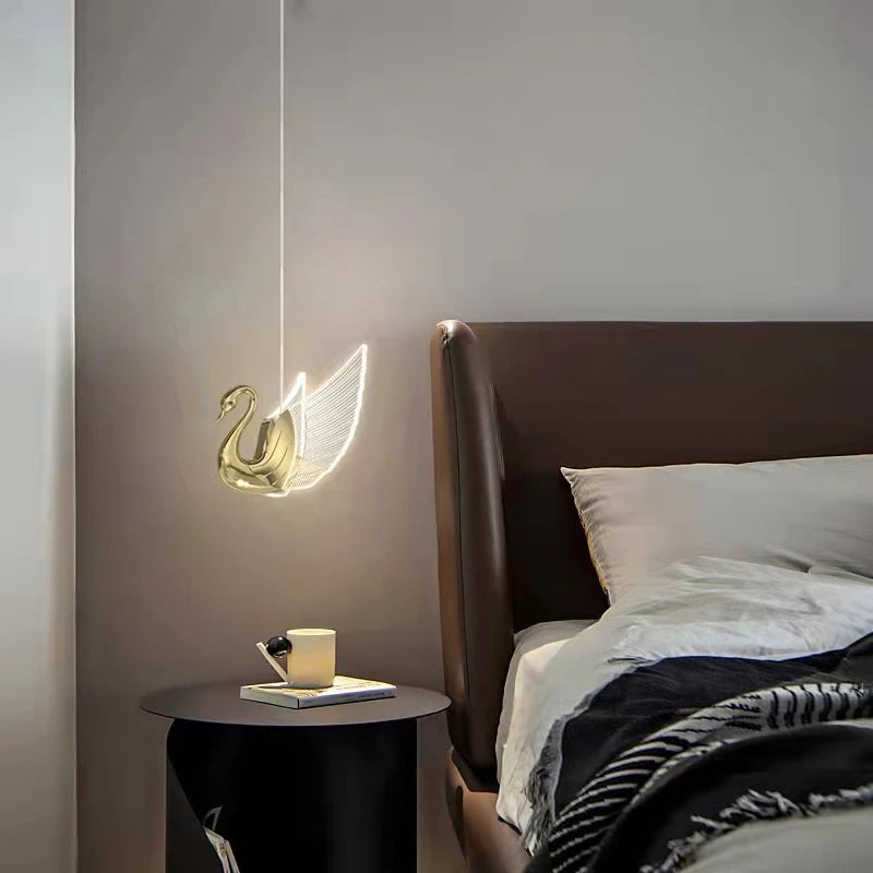 lustre moderne cygne doré design créatif pour éclairage décoratif - vue 5 sur 12