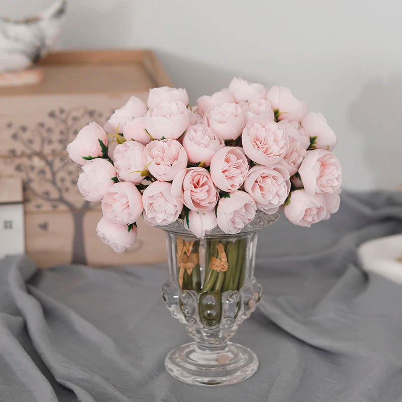 bouquet de 27 roses et pivoines artificielles en soie décoratives - vue 4 sur 12