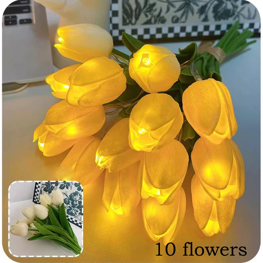 lampe tulipe décorative avec fleurs artificielles pour intérieur - vue 8 sur 8