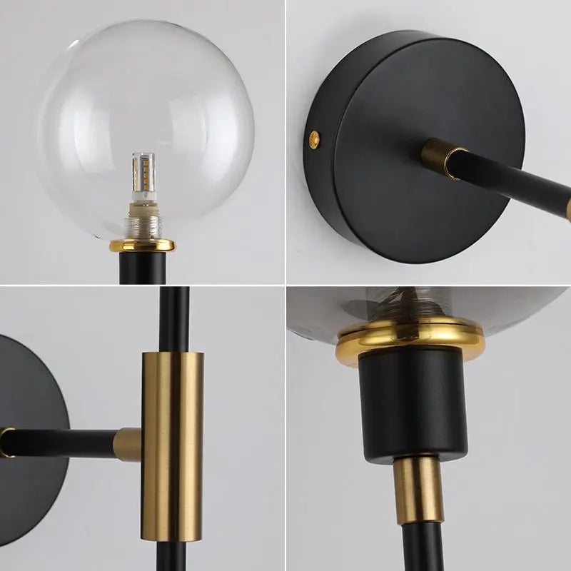 applique murale led moderne en fer avec boule de verre décorative - vue 6 sur 9