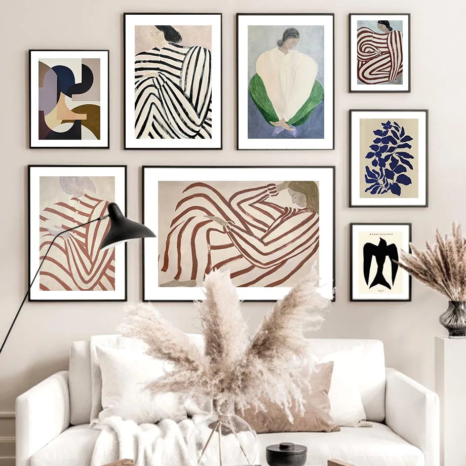 pyjama rayé femme géométrie feuille art mural rétro décoratif - vue 6 sur 7