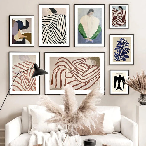 pyjama rayé femme géométrie feuille art mural rétro moderne