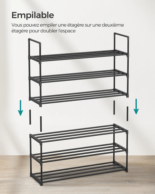 SONGMICS Shoe Rack 3 Tier, Metal Shoe Rack for 12-15 Pairs, Stackable, Hallway, Living Room, Bedroom, 30 x 92 x 55 cm - vue 3 sur 7