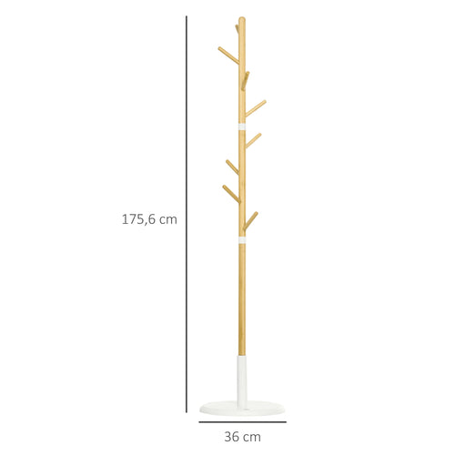 HOMCOM bamboo foot rack with 8 hooks for clothes Ø 37.8x175.6 cm Natural - vue 4 sur 7