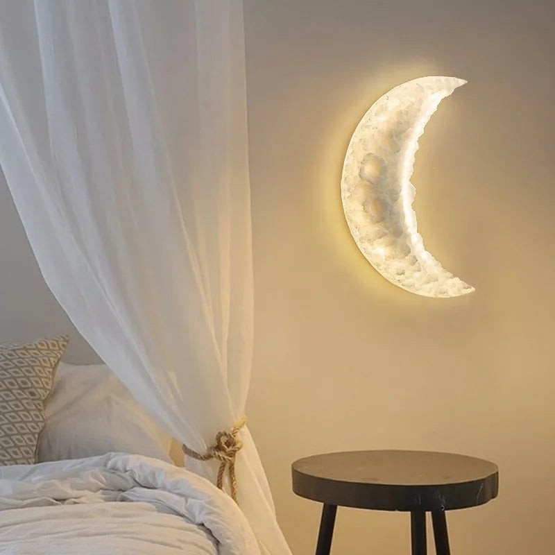 applique murale en croissant de lune en résine gravée pour éclairage décoratif - vue 6 sur 8