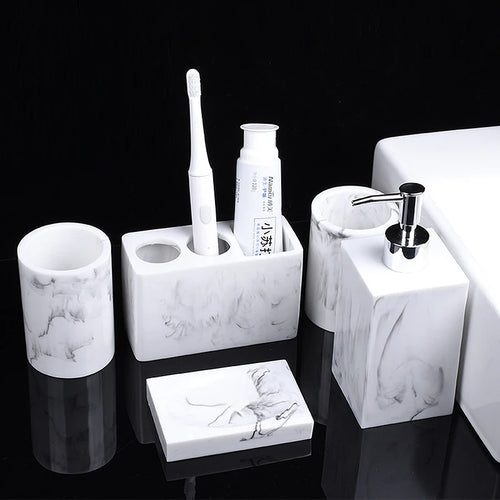 ensemble d'accessoires de salle de bain en marbre décoratifs 5 pièces - vue 4 sur 6