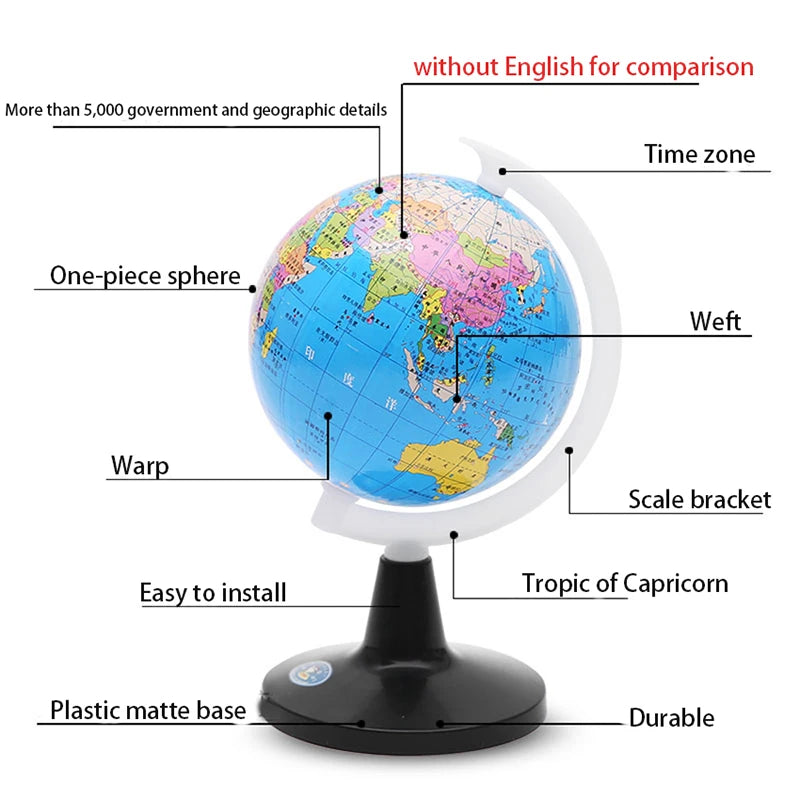 Small Globe of the world with stand Geography Map Educational Toy for Kids Globe with Labels of Continents, Countries, Capitals - vue 3 sur 7