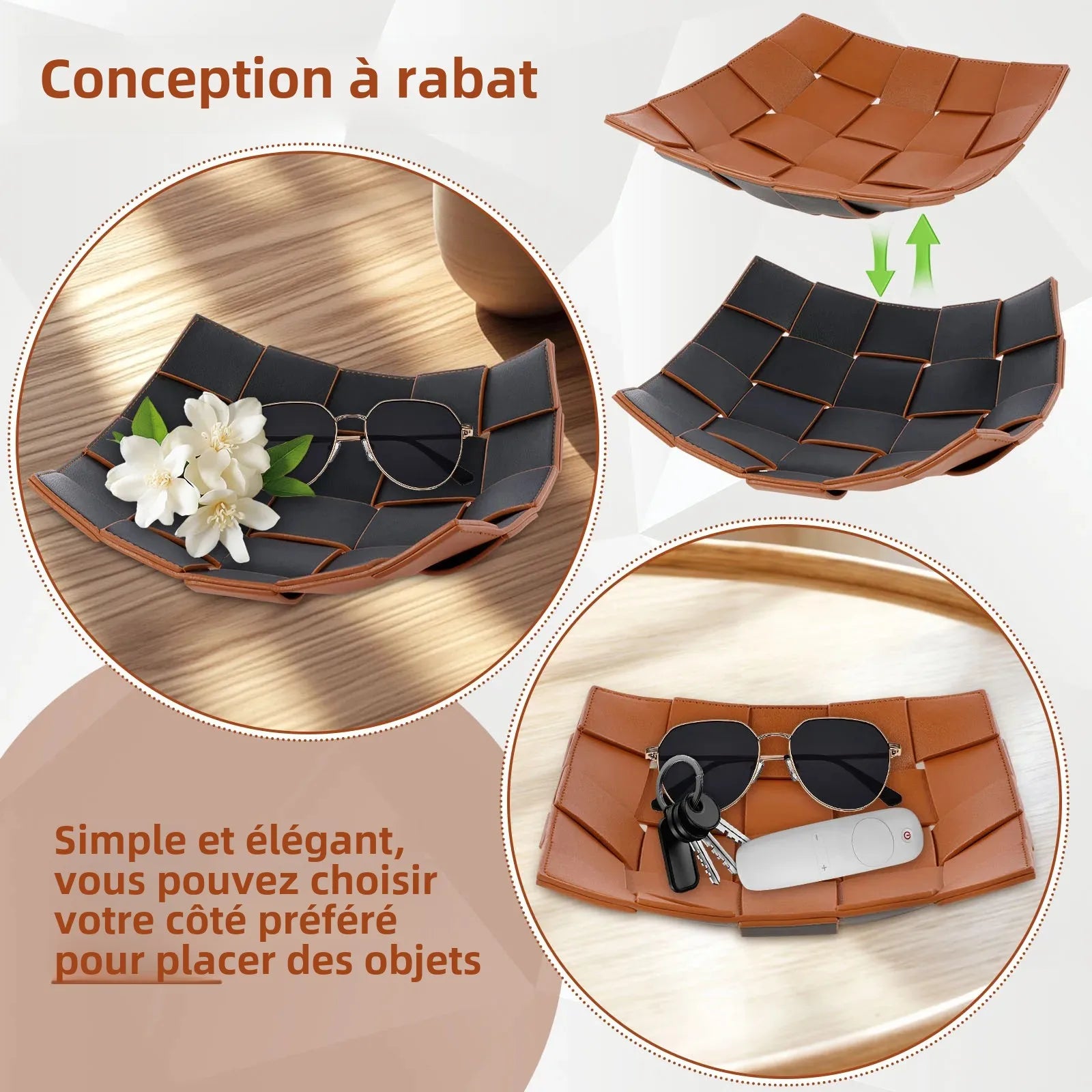 plateau de rangement en cuir pour clés et objets divers - vue 4 sur 10