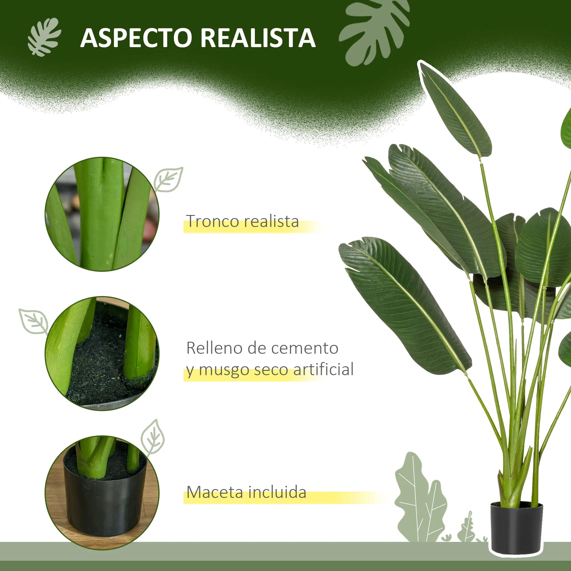 Artificial banana tree with pot and realistic leaves for indoor decoration - vue 4 sur 7