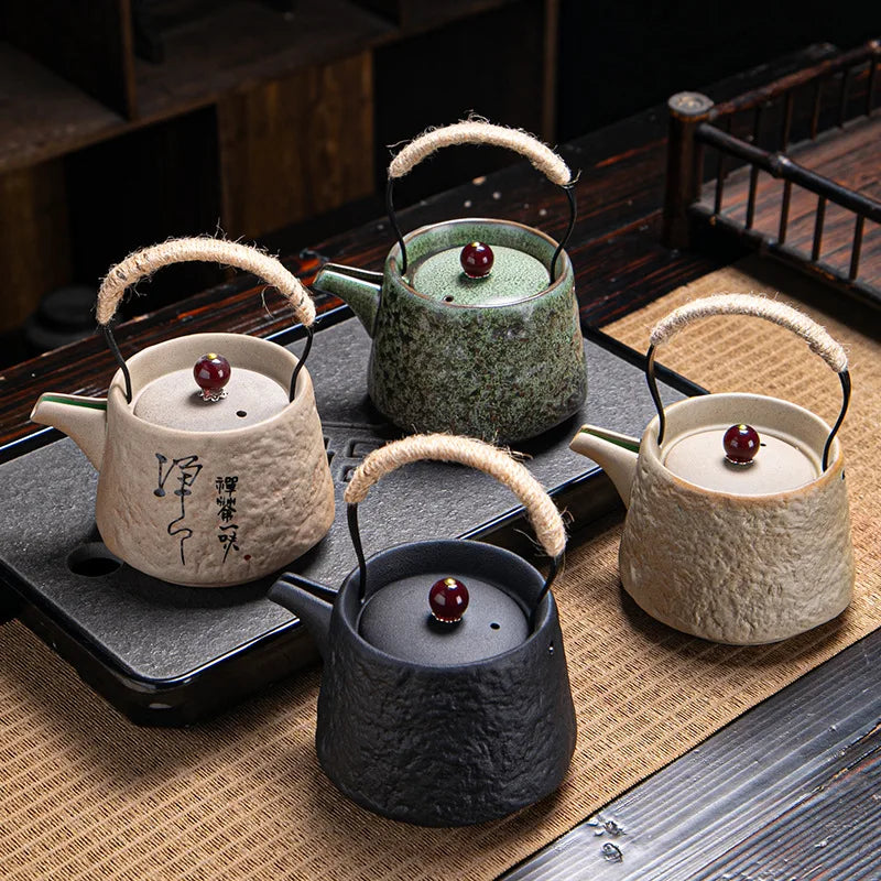 Service à thé japonais rétro céramique grain brut - vue 2 sur 7