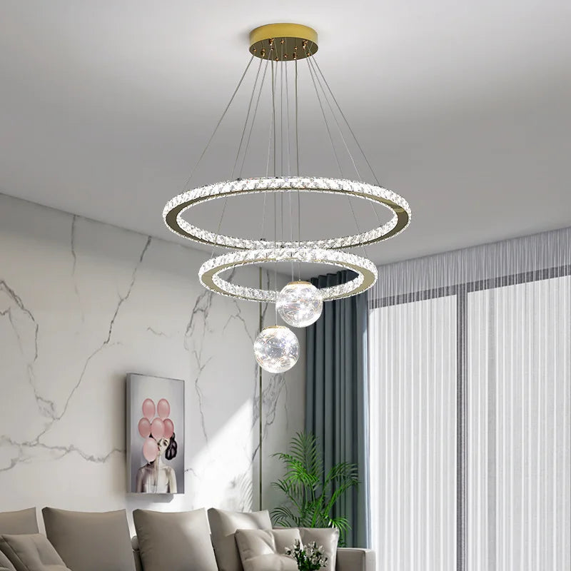 lustre moderne en verre cristal avec lumière LED étoile - vue 3 sur 13