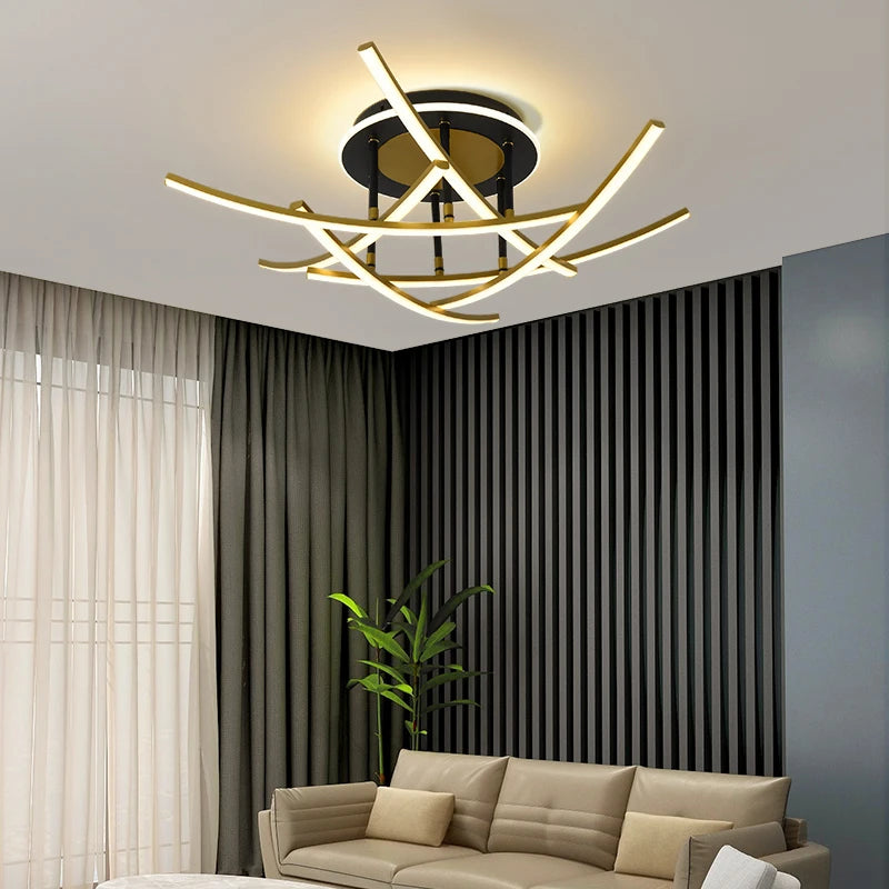 Modern minimalist high-end LED strip chandelier nordic Italian style - vue 4 sur 9