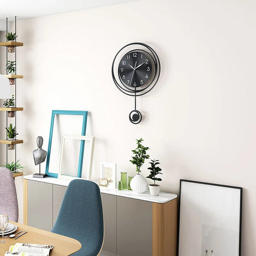 Circular hollow swinging wall clock with Arabic numeral scale clock, living room, bedroom, office, home decoration clock - vue 7 sur 9