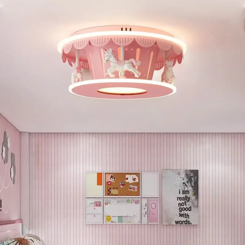 plafonnier led carrousel créative dessin animé luminaire pour filles