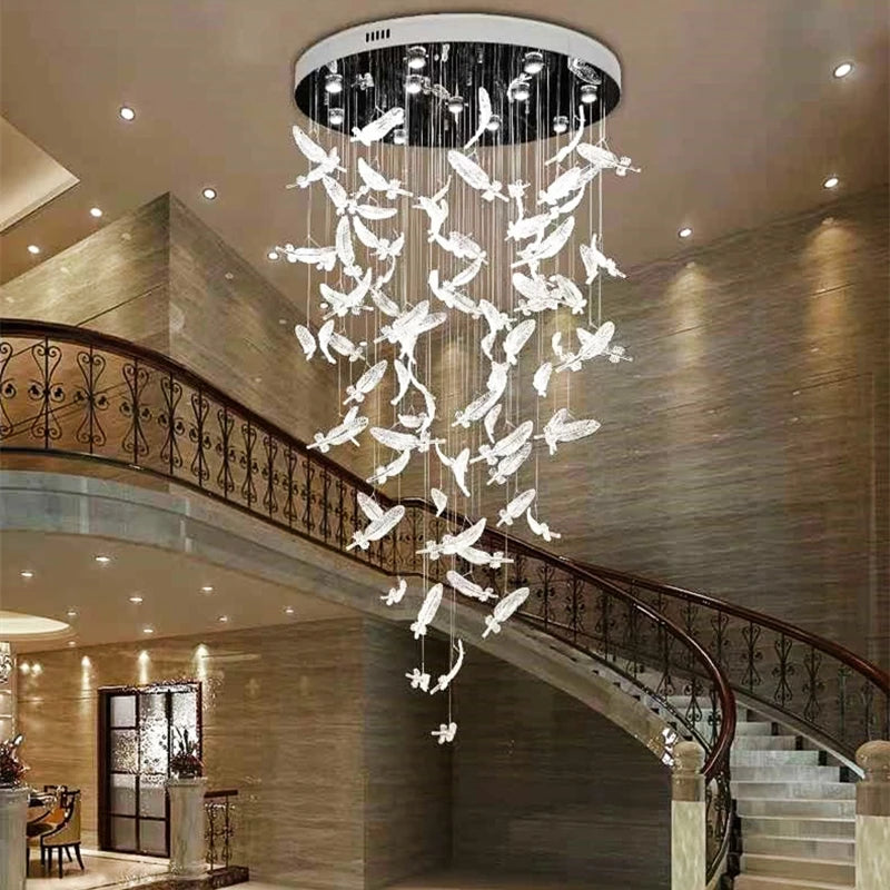 lustre plume en cristal led moderne en acier inoxydable - vue 7 sur 8