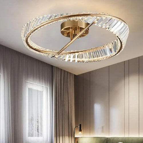lustre moderne en or avec anneaux en cristal led