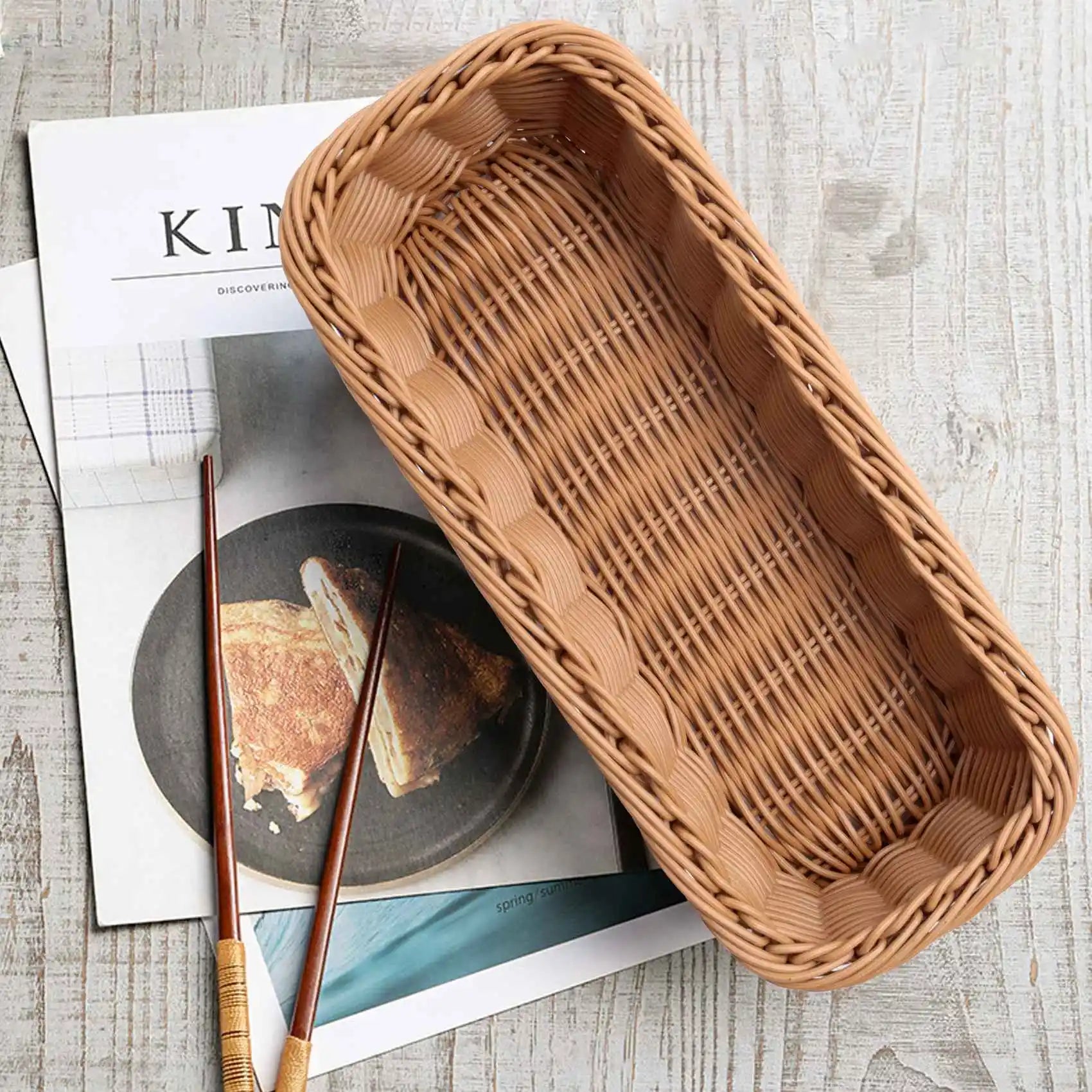 Desktop Cutlery Storage Basket Woven Basket Restaurant Tableware Drain Storage Box Tableware Storage Basket, Brown - vue 3 sur 7
