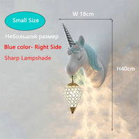 applique murale Dessin animé enfants bébé tenture LED résine licorne bleu rose pour princesse fille chambre décoration
