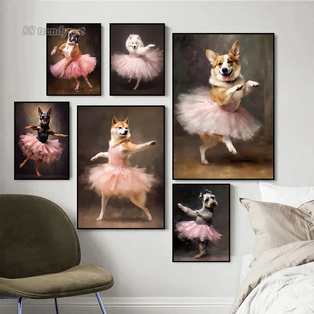 portraits de ballerine de chien art abstrait mural kawaii - vue 2 sur 26