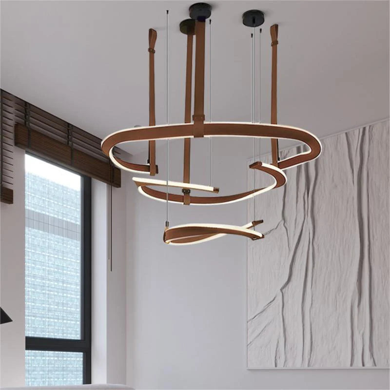 Modern leather Led chandelier dimmable dining room, living room, bedroom, hall chandelier, home decoration lighting fixture - vue 3 sur 10
