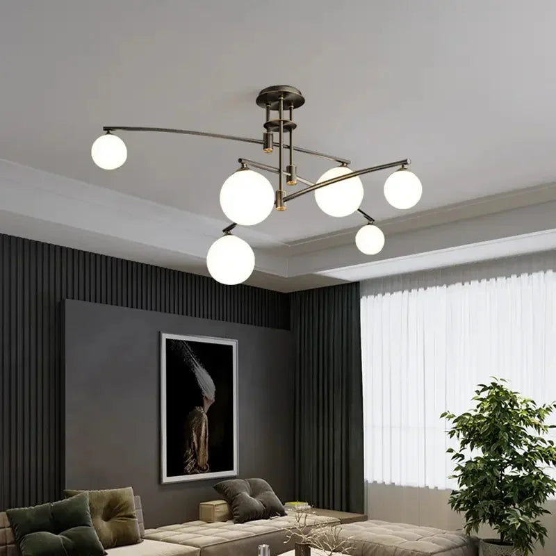 lustre moderne nordique en verre avec luminaire suspendu en fer - vue 5 sur 10