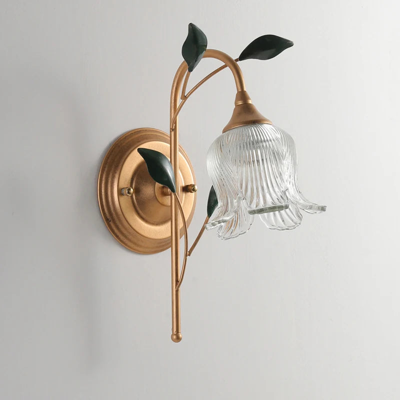 applique murale pastorale française branche dorée feuille verte led rétro - vue 6 sur 7