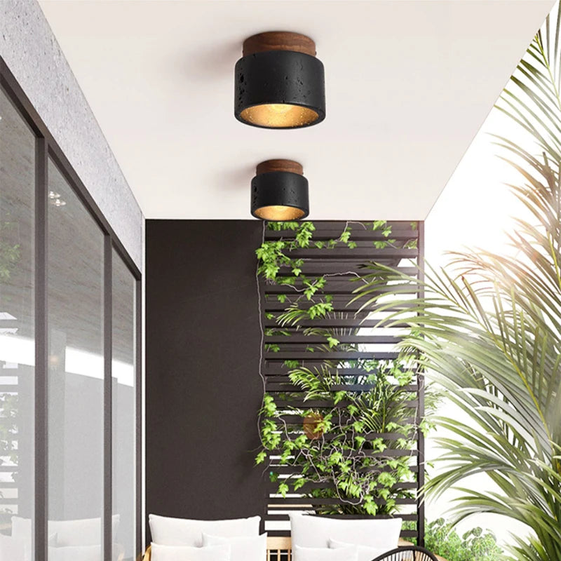 Nordique Wabi Sabi décoratif couloir balcon plafond marbre lumière japonaise salon chambre LED noir Applique plafonnier - vue 4 sur 7